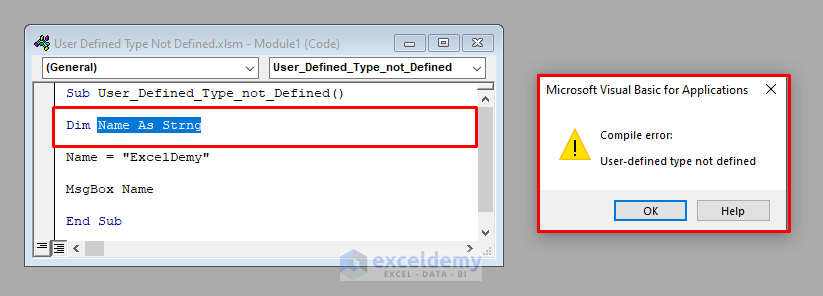 User Defined Type Not Defined Error in Excel VBA