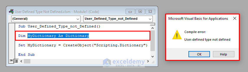 User Defined Type Not Defined Error in Excel VBA