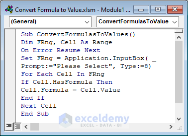 Convert Formula to Value in Multiple Cells with Excel VBA