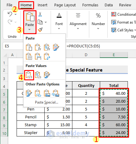 Paste Special to Convert Formula to Value in Multiple Cells in Excel