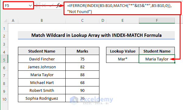 Match Wildcard in Lookup Array with INDEX-MATCH Formula