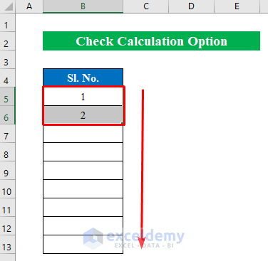 Check Calculation Option Solve Fill Handle Not Working in Excel