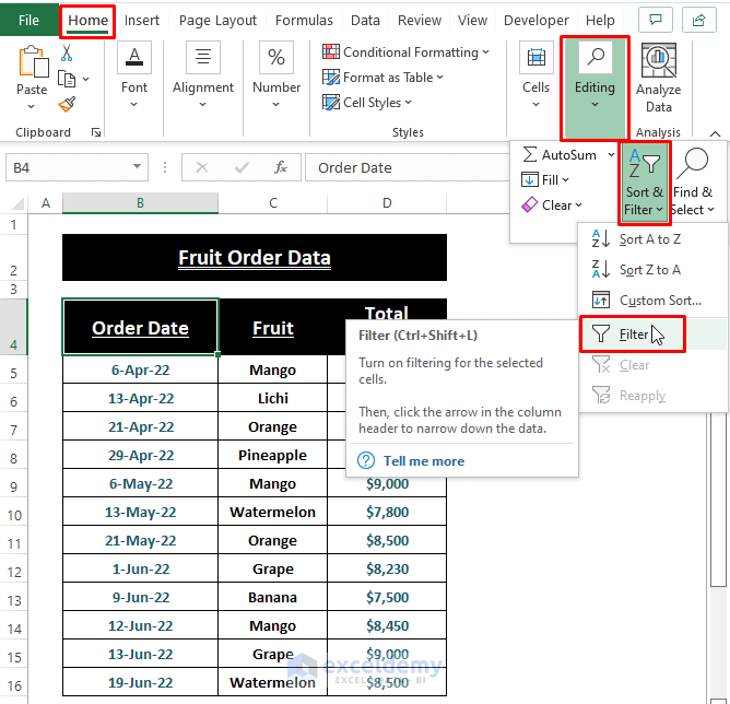 Filter Option-between-Excel Date Filter Last 30 Days