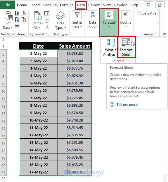 Forecast Sheet-Forecast Sales Using Historical Data in Excel