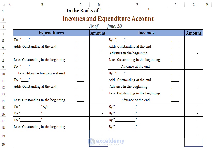 Format-Income and Expenditure Account and Balance Sheet Format in Excel