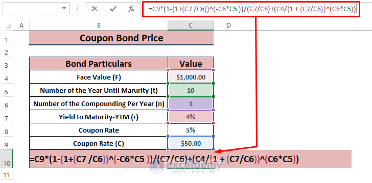 Coupon Bond Price-Calculate Bond Price from Yield in Excel