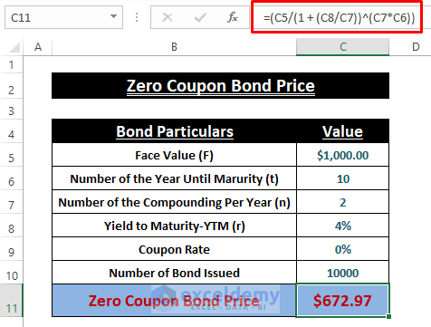 Formula Outcome-Calculate Bond Price in Excel