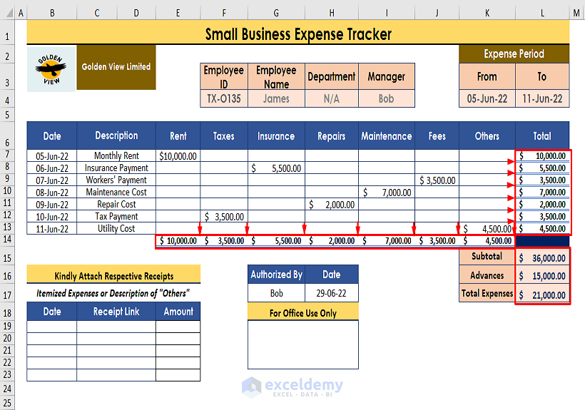 SUM Formula-How to Keep Track of Small Business Expenses in Excel