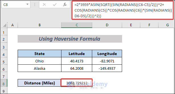 Formula to Measure Distance Between Two Addresses in Miles