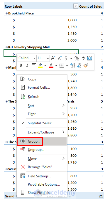 Group Numbers in Excel Pivot Table
