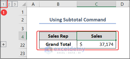 consolidating data using subtotal command