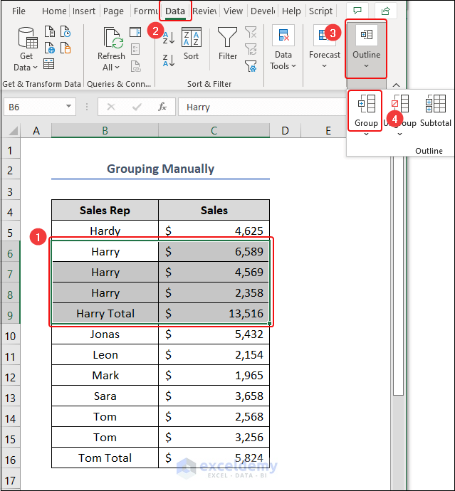 Using Manual Grouping in Excel