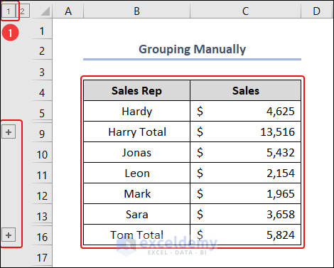 Using Manual Grouping in Excel