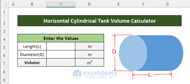 Horizontal Cylindrical Tank Volume Calculator in Excel 