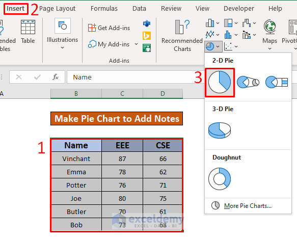 Make a Pie Chart to Add Notes in Excel