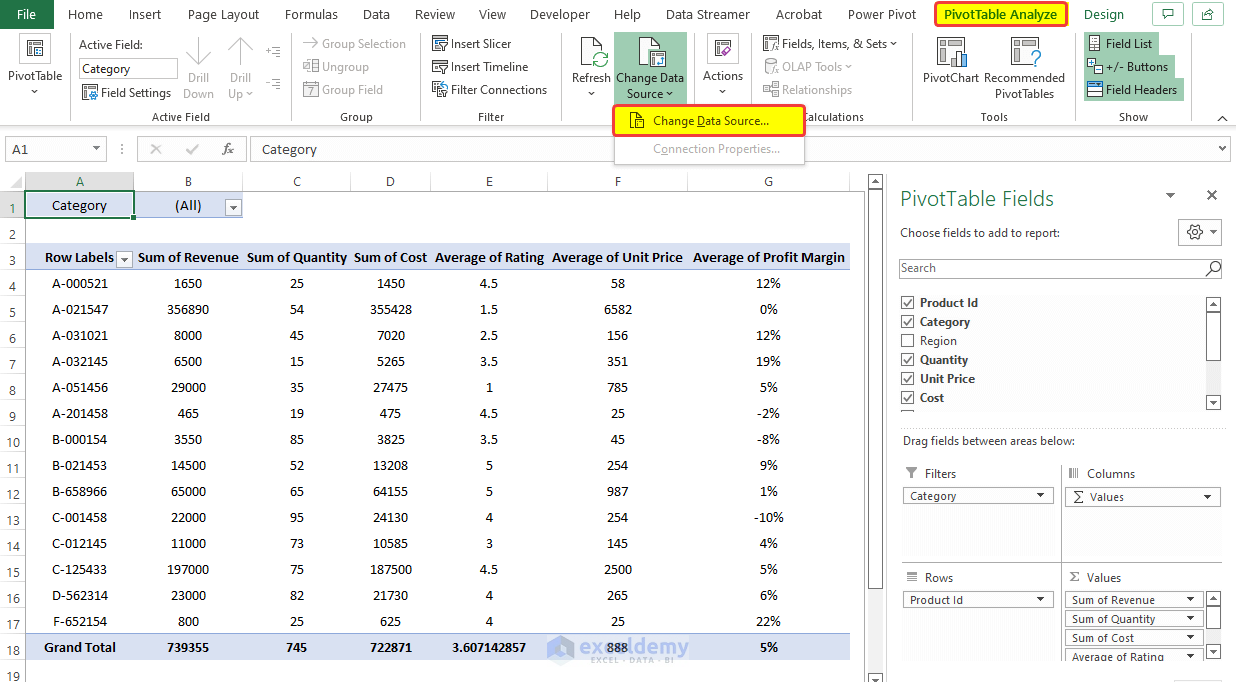 Updating Data in Existing Pivot Table to Analyze Data in Excel Using Pivot Tables