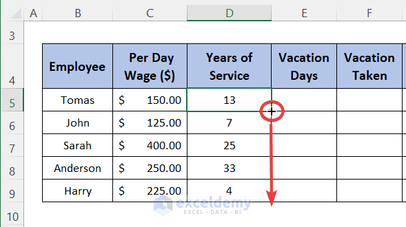 Calculate Years of Service
