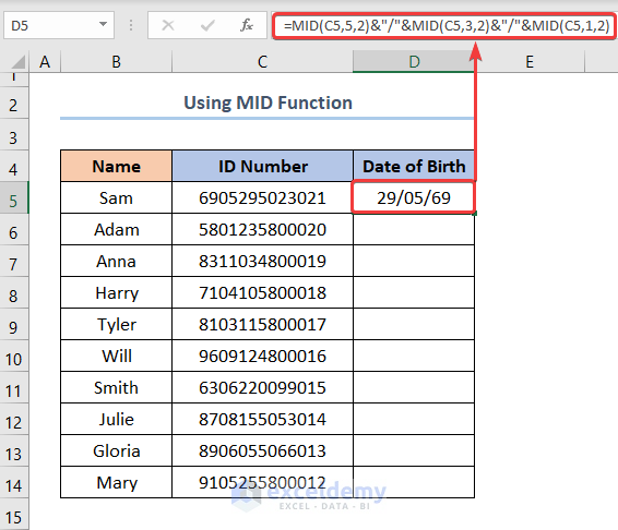 How to Calculate Age in Excel from ID Number Using MID Function