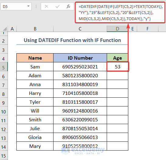 How to Calculate Age in Excel from ID Number Using DATEDIF and IF Function