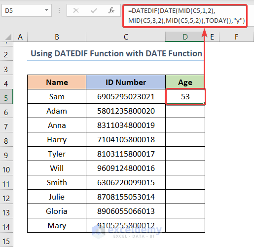 How to Calculate Age in Excel from ID Number Using DATEDIF and DATE Function