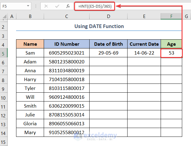 How to Calculate Age in Excel from ID Number Using DATE Function