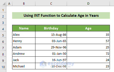 Calculated Age in Excel