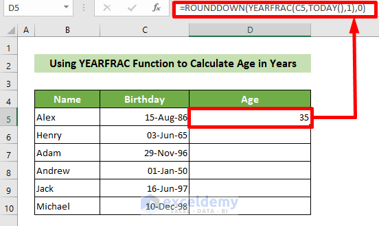 Use the YEARFRAC Function to Calculate Age in Excel