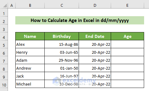 Dataset to Calculate Age at Given Date