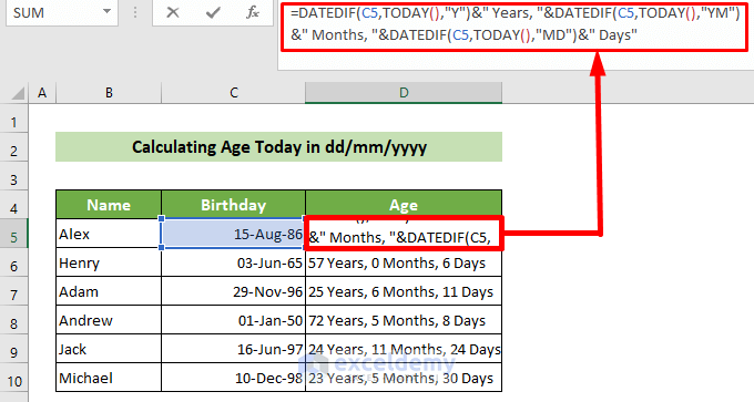 How To Calculate Age In Excel In Dd/mm/yyyy