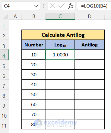 How to Calculate Antilog in Excel