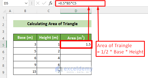 Calculate Area of Triangle in Excel Sheet