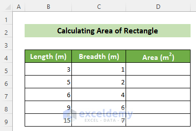 Rectangle Dimensions to Calculate Area