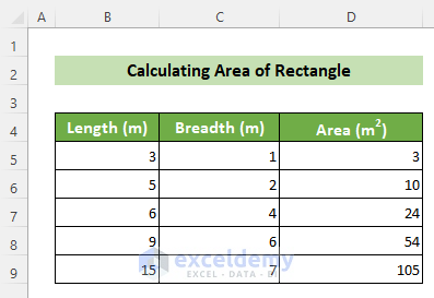 Calculated Area of Rectangles