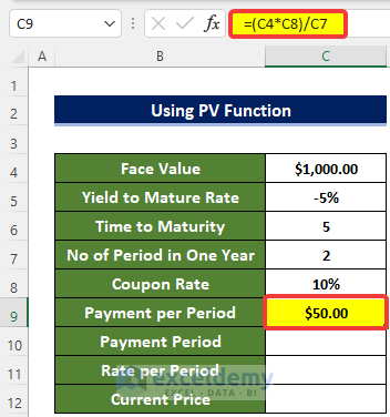 Using PV Function to Calculate Bond Price with Negative Yield in Excel