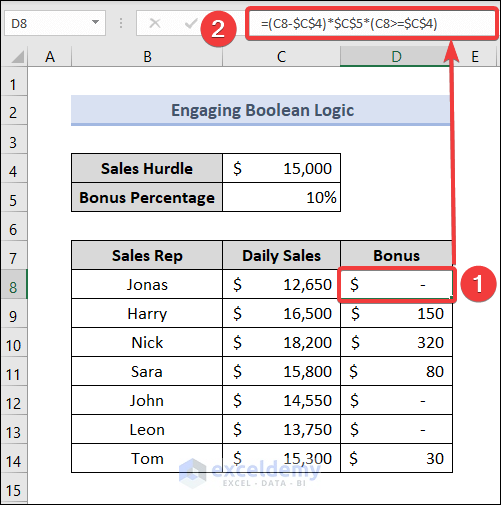 How to Calculate Bonus in Excel Engaging Boolean Logic
