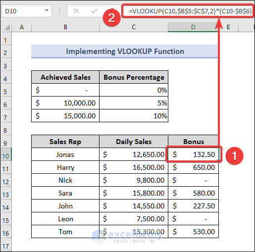 How to Calculate Bonus in Excel Implementing VLOOKUP Function