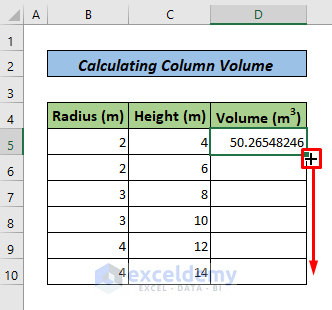 Applying Formula to Calculate Column Volume