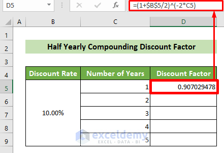Calculate Half-Yearly Compounding Discount Factor