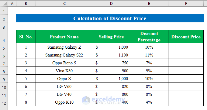 Calculate Discount in Excel