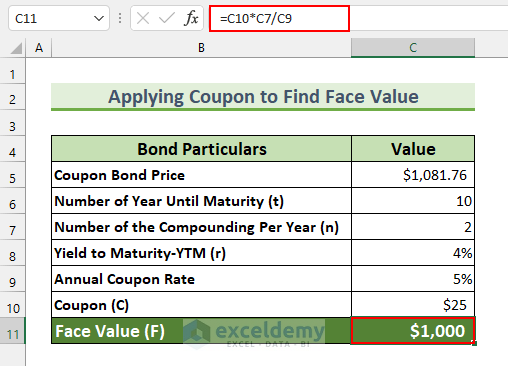 How to Calculate Face Value of a Bond in Excel