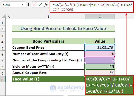 How to Calculate Face Value of a Bond in Excel 6