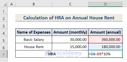 Calculate HRA with Annual House Rent & Basic Salary