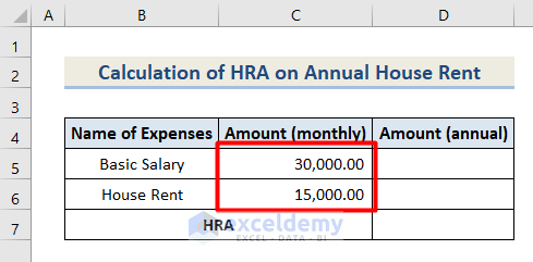 Calculate HRA with Annual House Rent & Basic Salary