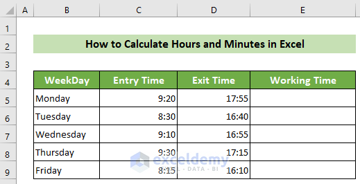 Sample Dataset to Calculate Time in Hours and Minutes in Excel