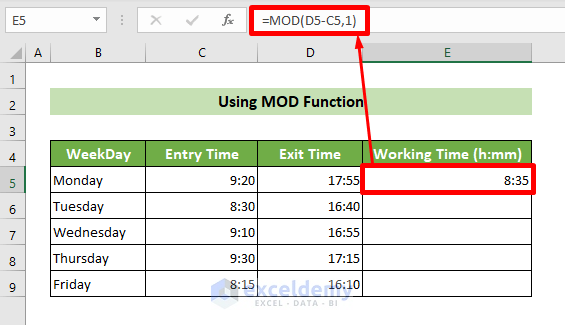 Using MOD Function to Calculate Hours and Minutes