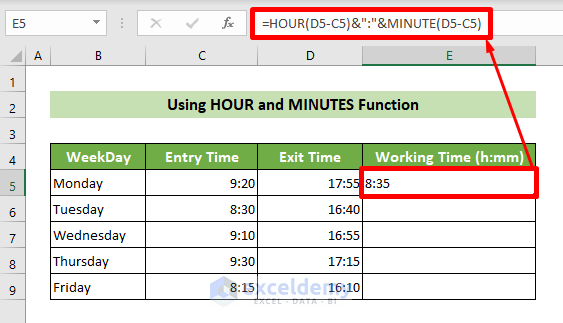 Using HOUR and MINUTE Function to Calculate Hours and Minutes in Excel
