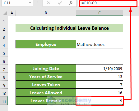Calculate Leave Balance in Excel