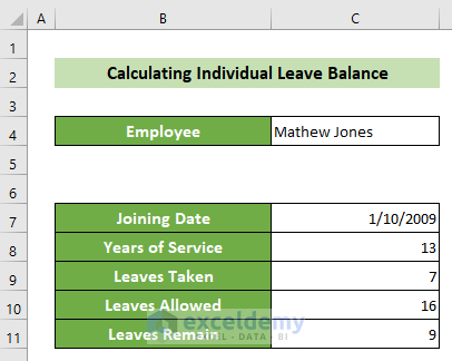Calculated Leave Balance of a Particular Employee