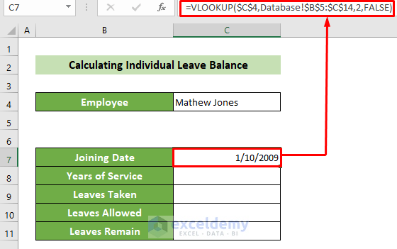 Use VLOOKUP Function to Find the Joining Date