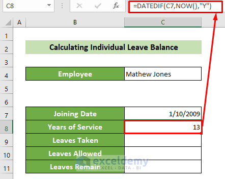 Use DATEDIF Function to Calculate Years of Service